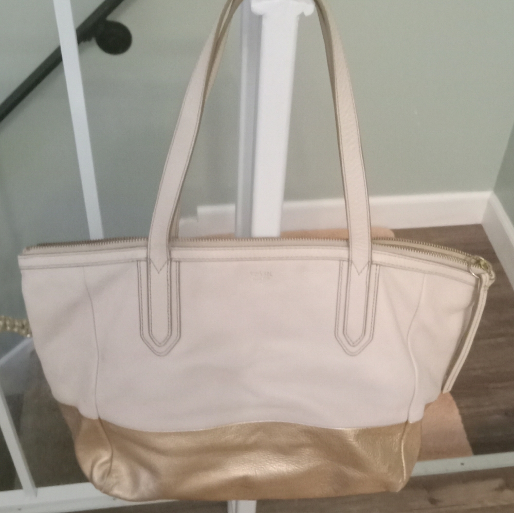 Vintage Fossil Sydney Color Block Leather Tote Bag